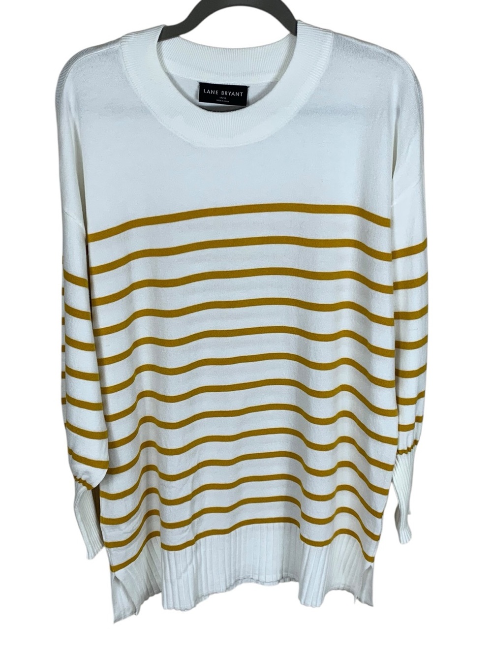 Women's Lane Bryant Cream Yellow Striped Long Sleeve Tunic Sweater Size 14/16